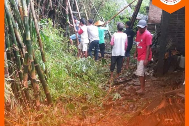 Angin Kencang , Rumpun Bambu Roboh Timpa Rumah Warga