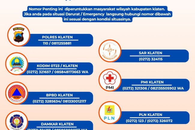 Simpan! Nomor Darurat/ Emergency bagi Masyarakat Kabupaten Klaten