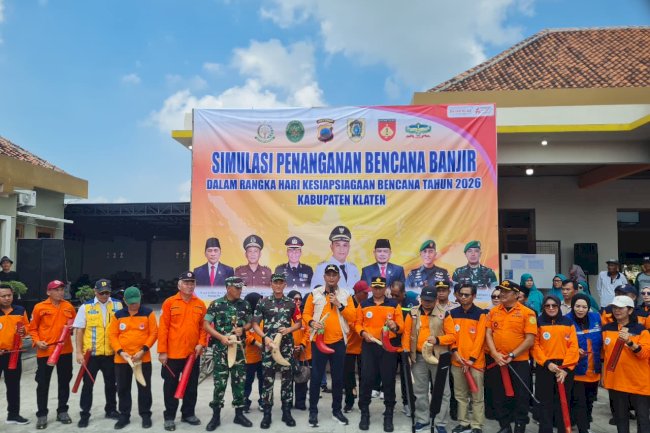 Peringati HKB 2026, Pemkab Klaten Gelar Simulasi Penanganan Banjir di Desa Japanan, Kecamatan Cawas