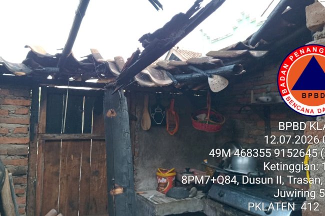Kebakaran Rumah di Desa Trasan, Kecamatan Juwiring, Penyebab Belum Diketahui