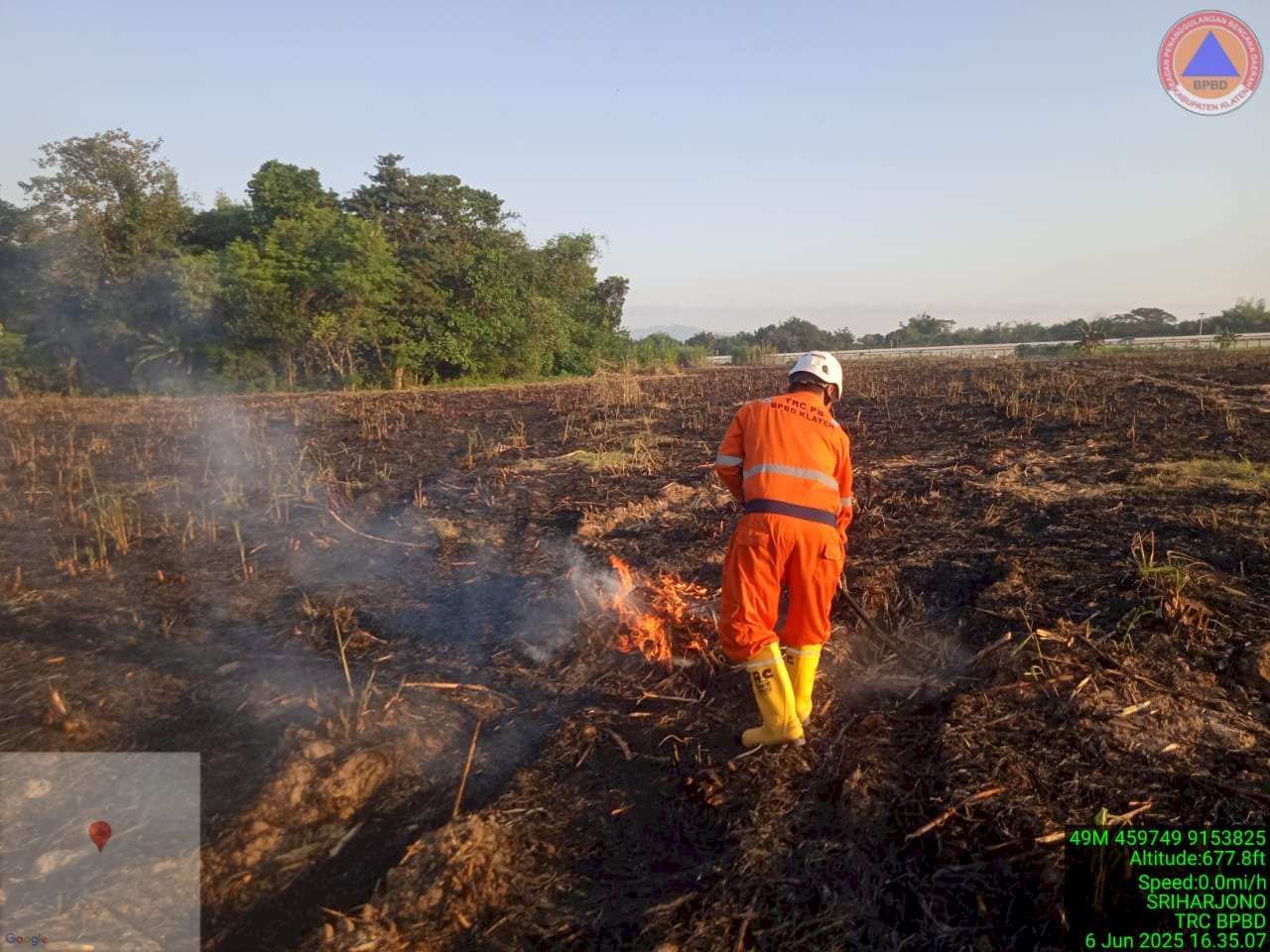 Kebakaran Lahan di desa Tarubasan, Kecamatan Karanganom seluas 3 Hektar