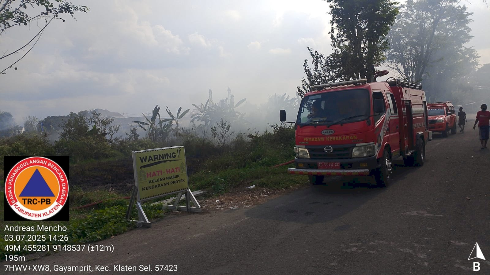 Kebakaran Lahan seluas 700 m² di Kelurahan Gayamprit, Kecamatan Klaten Selatan