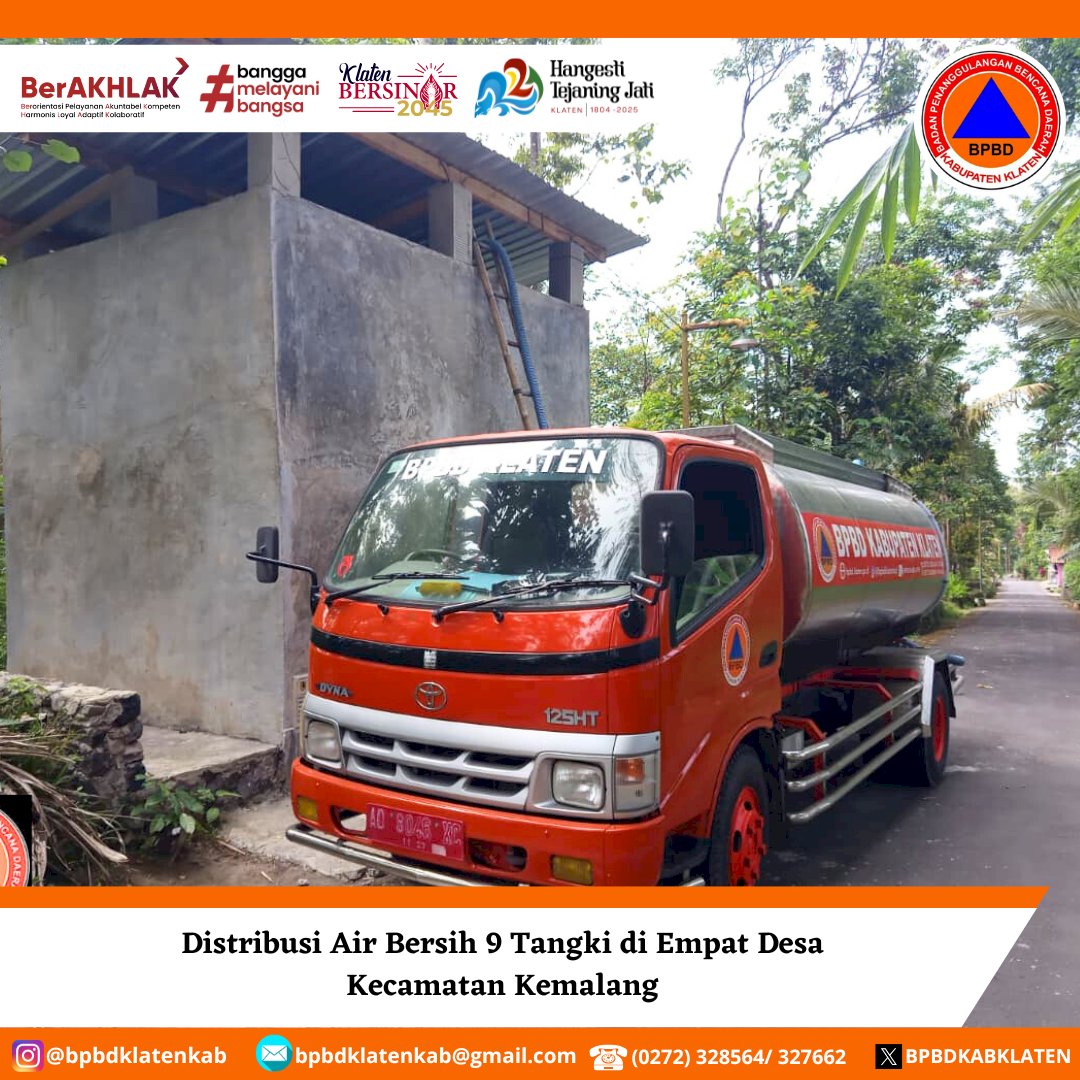 Distribusikan Air Bersih 9 Tangki di Empat Desa, Kecamatan Kemalang