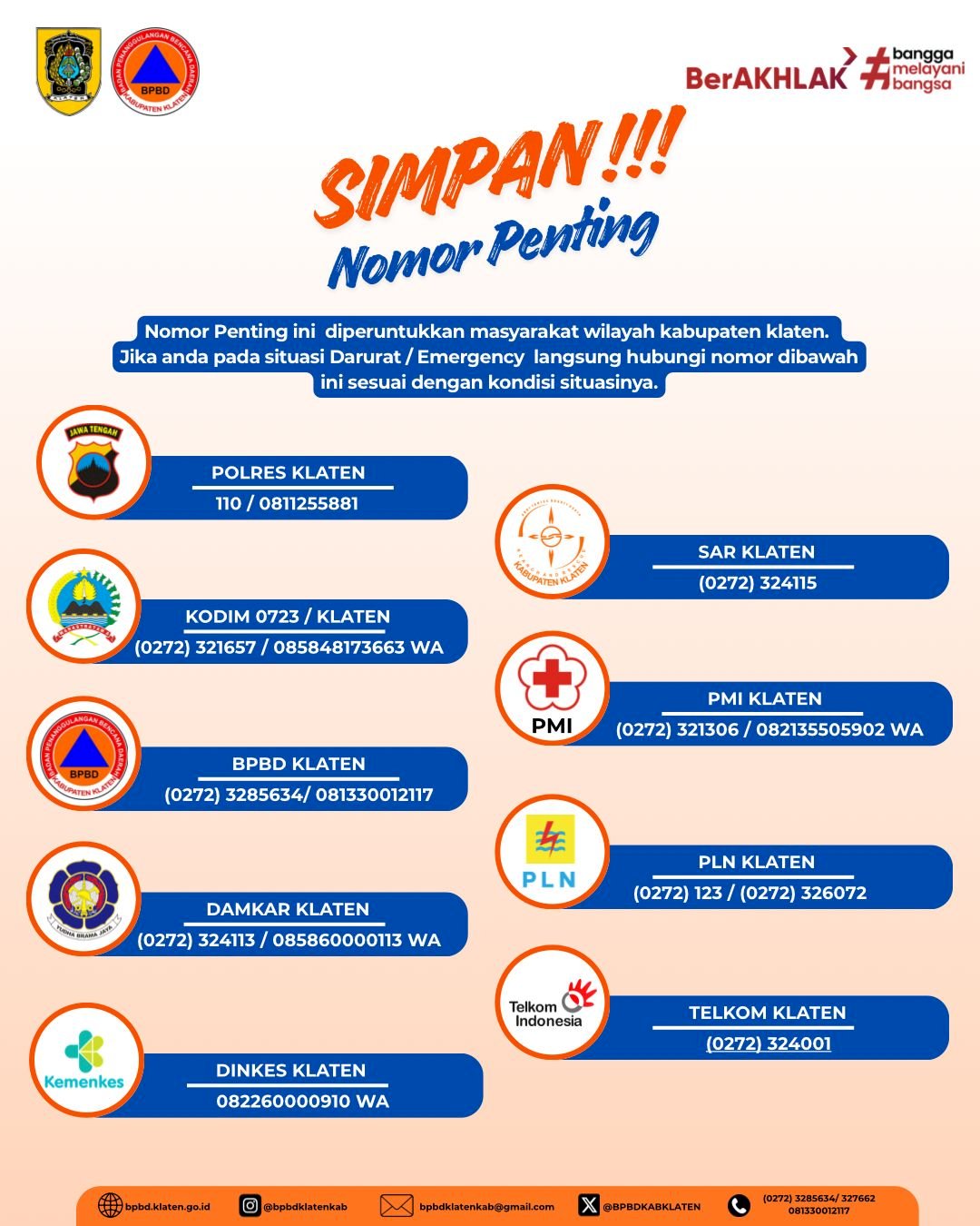 Simpan! Nomor Darurat/ Emergency bagi Masyarakat Kabupaten Klaten