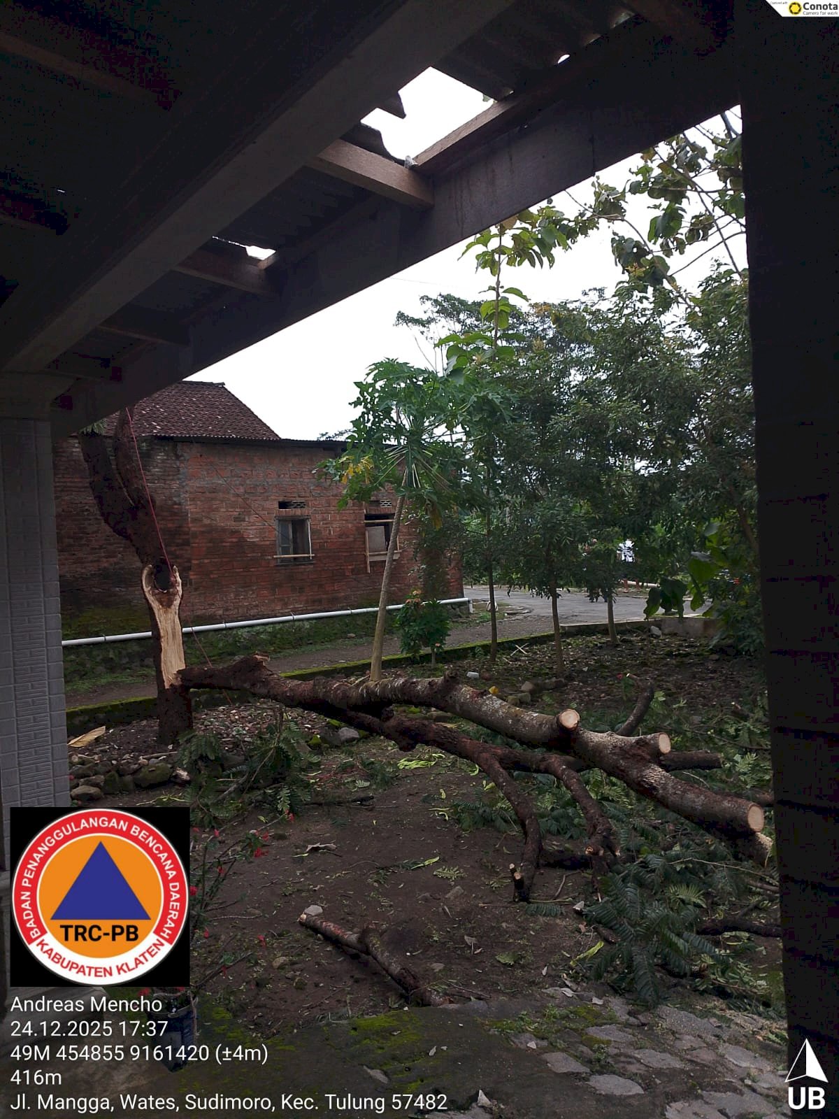 Hujan Deras Disertai Angin Kencang di Kecamatan Tulung, 2 Desa Terdampak