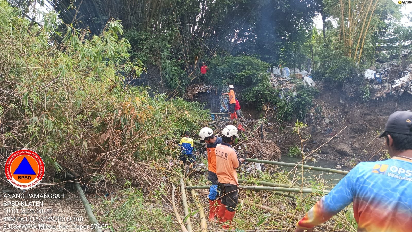 Eksekusi Rumpun Bambu Roboh ke Aliran Sungai Cino di Desa Jatipuro, Kecamatan Trucuk