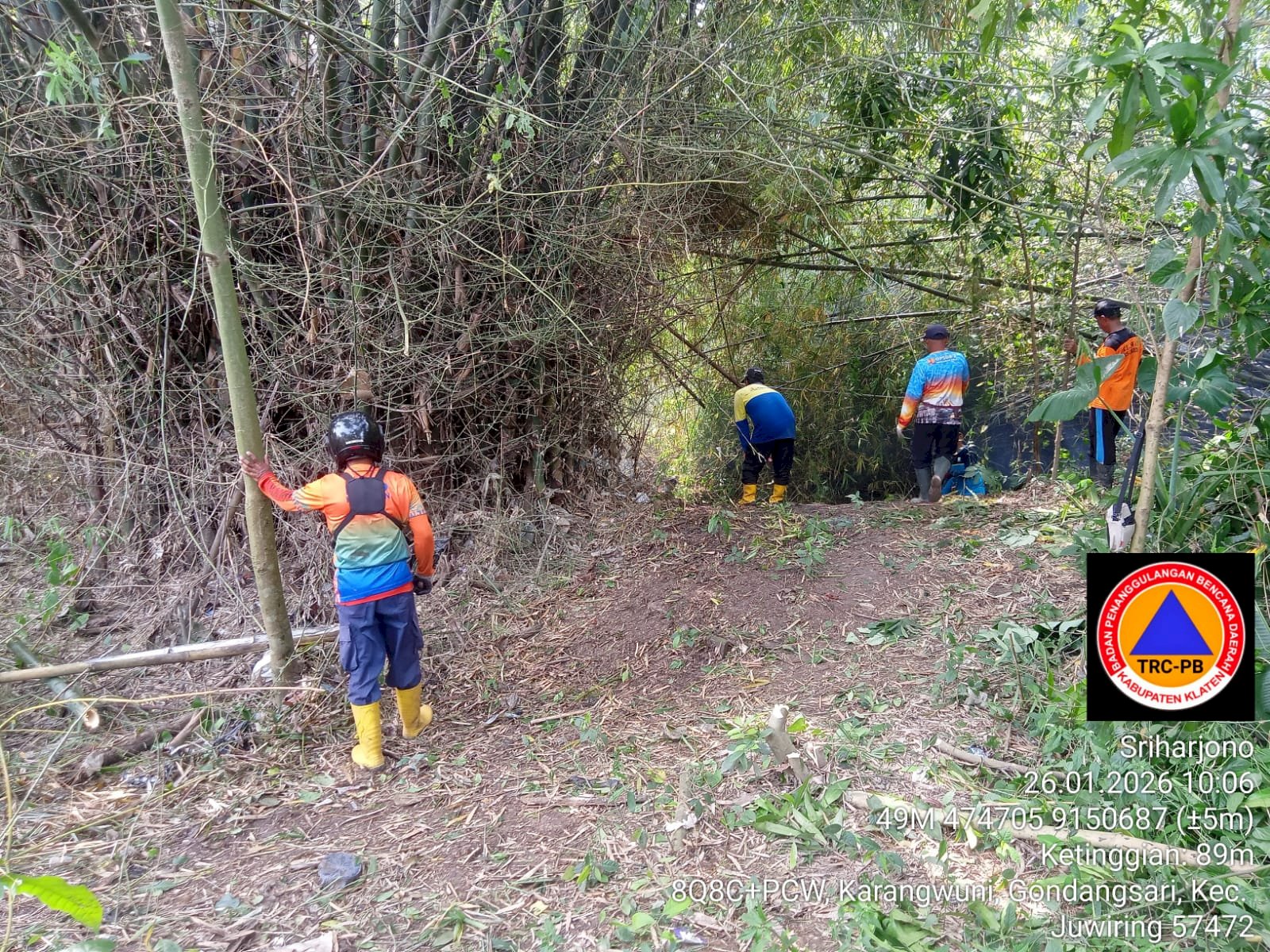 Pembersihan Rumpun Bambu Roboh ke Sungai Blora di Desa Gondangsari, Kecamatan Juwiring