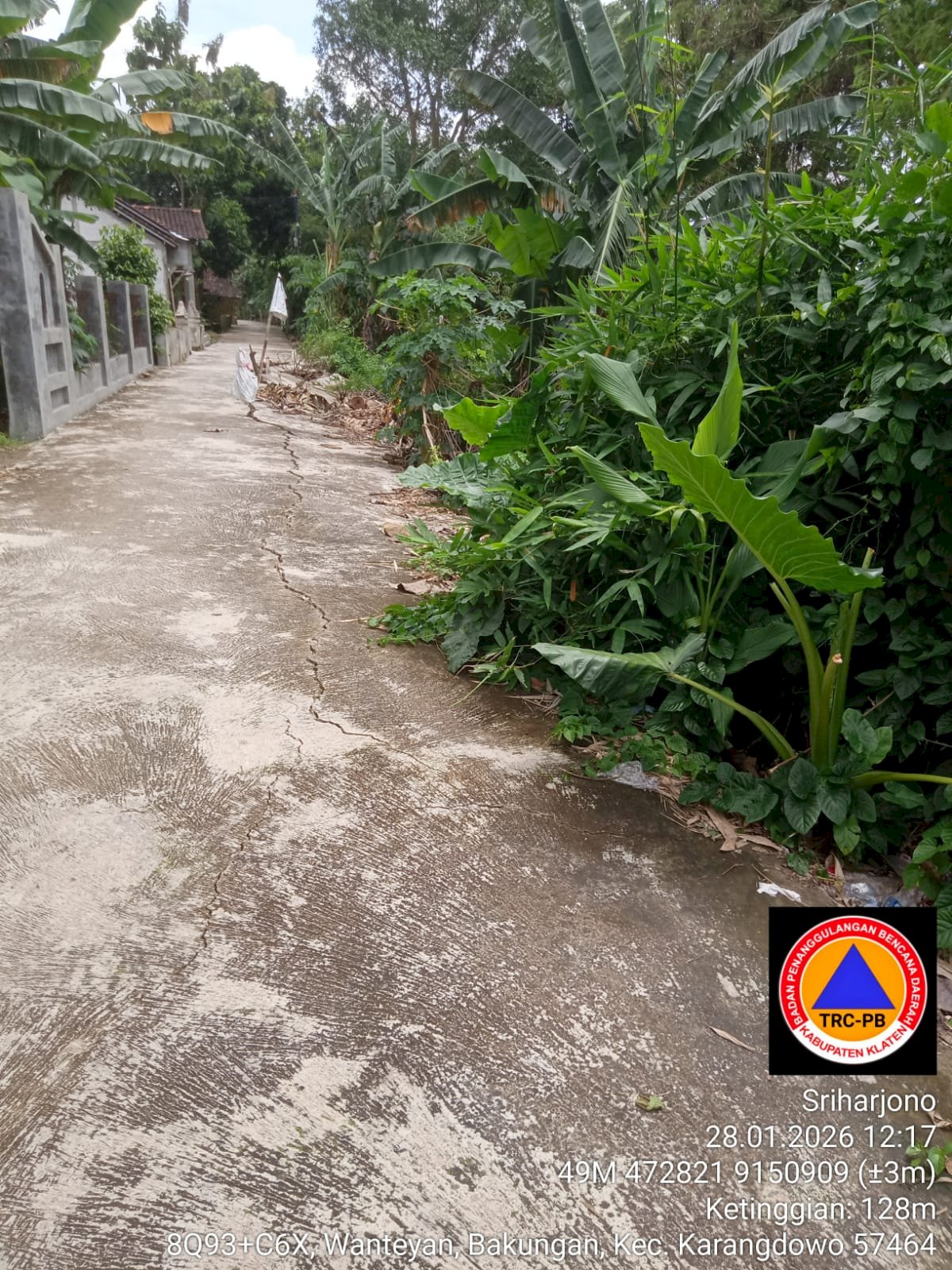 Hujan Deras Sebabkan Jalan Desa Bakungan di Kecamatan Karangdowo Amblas