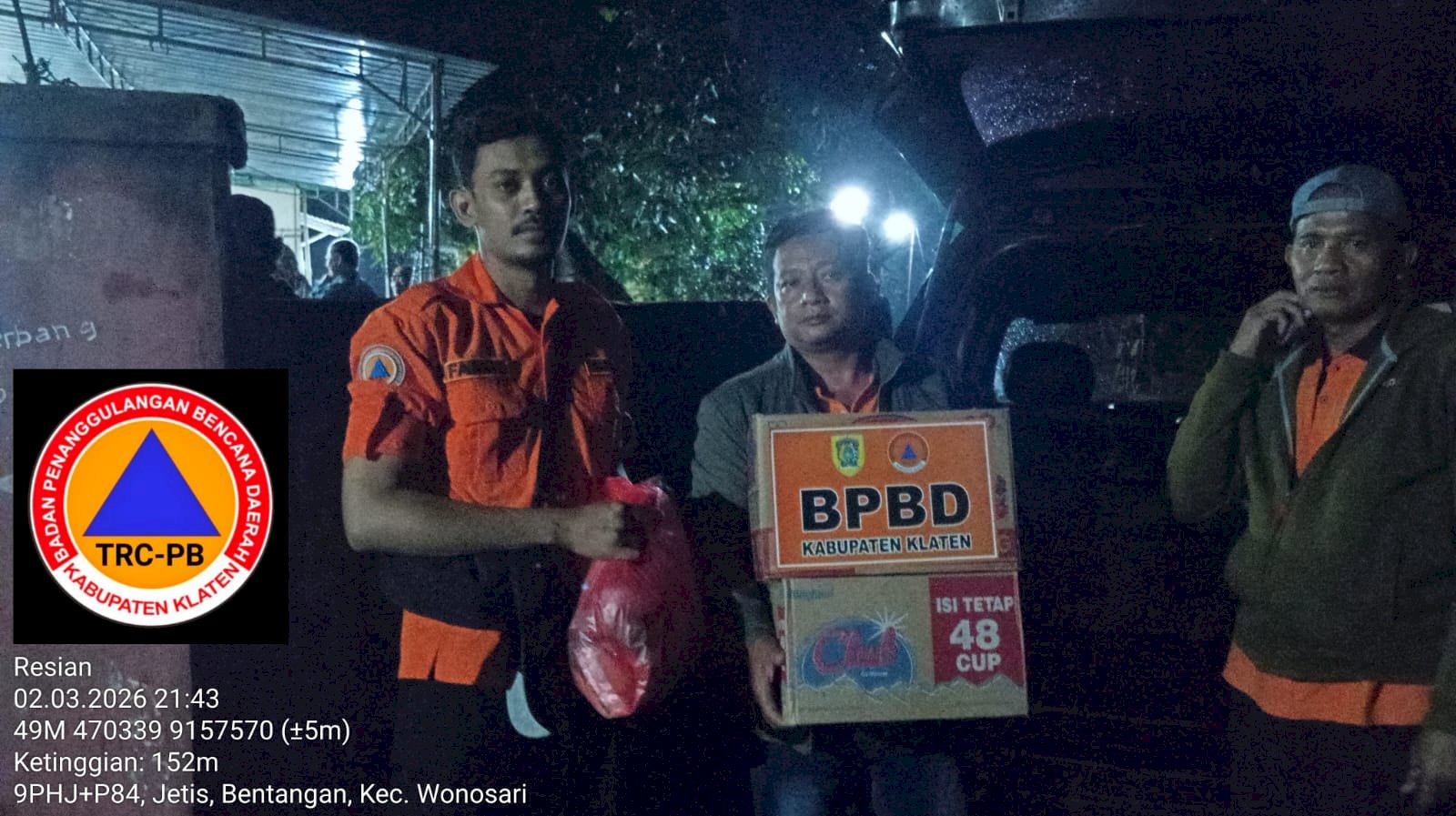 Wujud Kepedulian, BPBD Klaten Salurkan Bantuan Logistik Korban Laka Air di Desa Bentangan, Kecamatan Wonosari