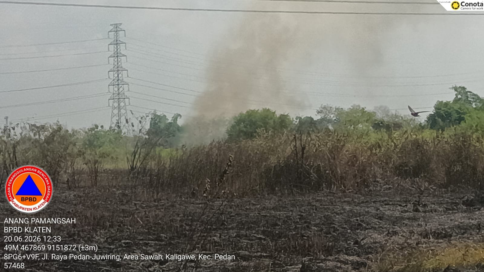 Kebakaran Lahan seluas 3Ha di Desa Kaligawe, Kecamatan Pedan