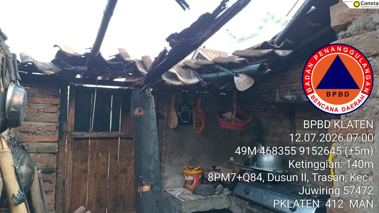 Kebakaran Rumah di Desa Trasan, Kecamatan Juwiring, Penyebab Belum Diketahui