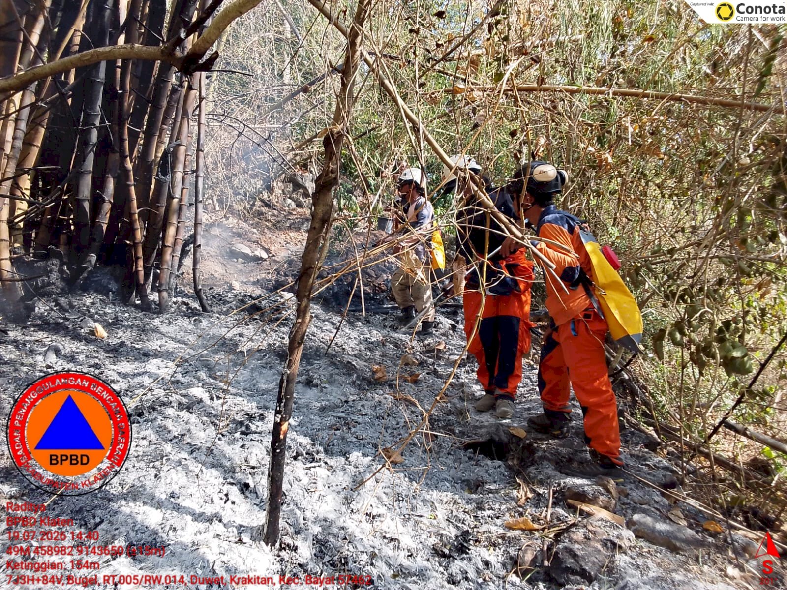 Kebakaran Rumpun Bambu dan Lahan 2.500 m² di Desa Krakitan, Kecamatan Bayat