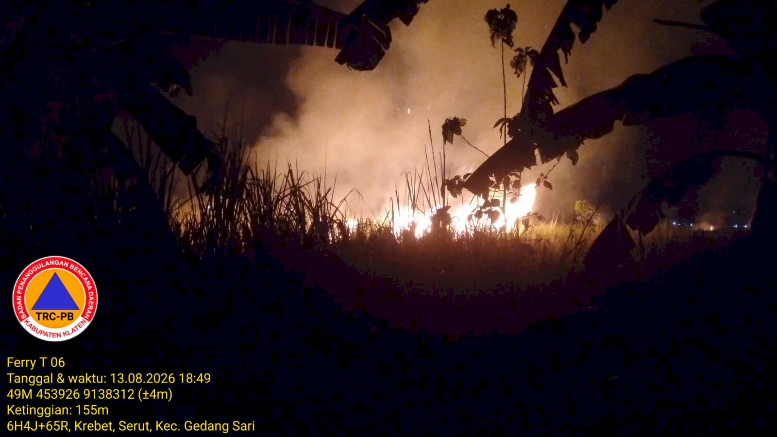 Kebakaran Lahan di Desa Jogoprayan, Kecamatan Gantiwarno. Penyebab Tidak Diketahui