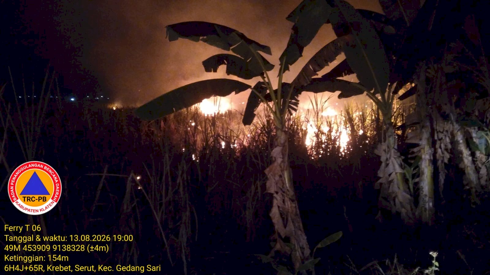 Kebakaran Lahan di Desa Jogoprayan, Kecamatan Gantiwarno. Penyebab Tidak Diketahui