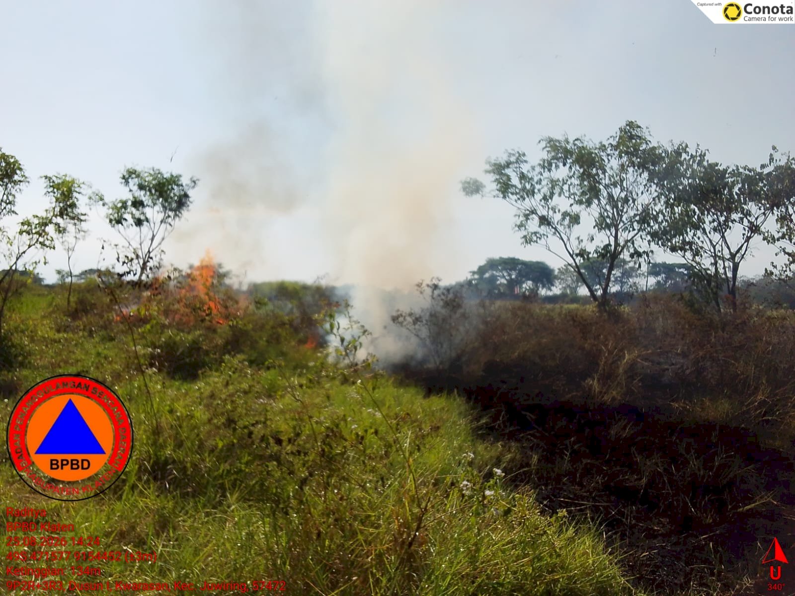 Kebakaran Lahan seluas 10.000 m² di Desa Kwarasan, Kecamatan Juwiring