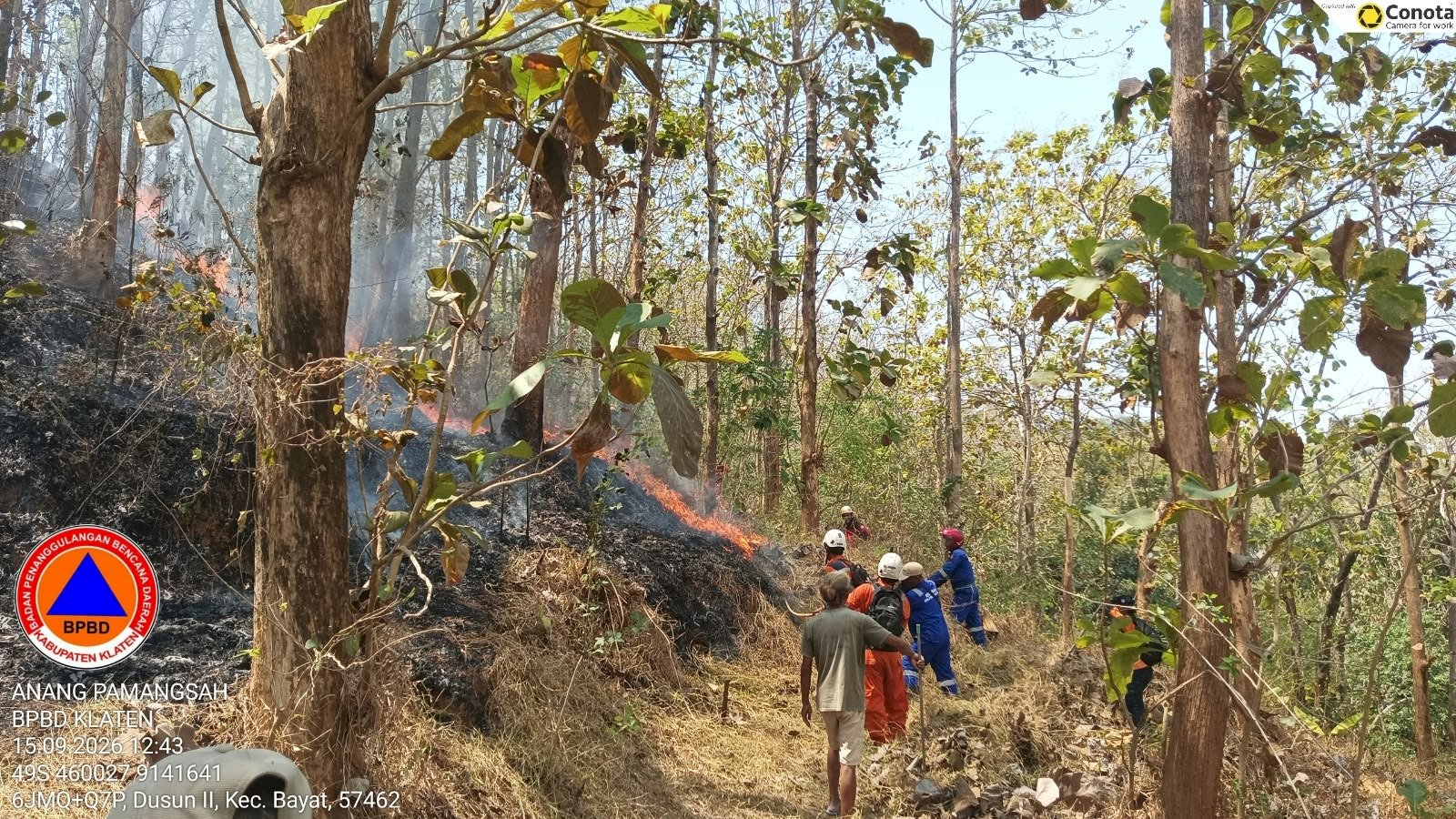 Kebakaran Hutan seluas yang terbakar ± 40.000 M² di Bukit Brumbung (Petak 93), Desa Krakitan, Kecamatan Bayat