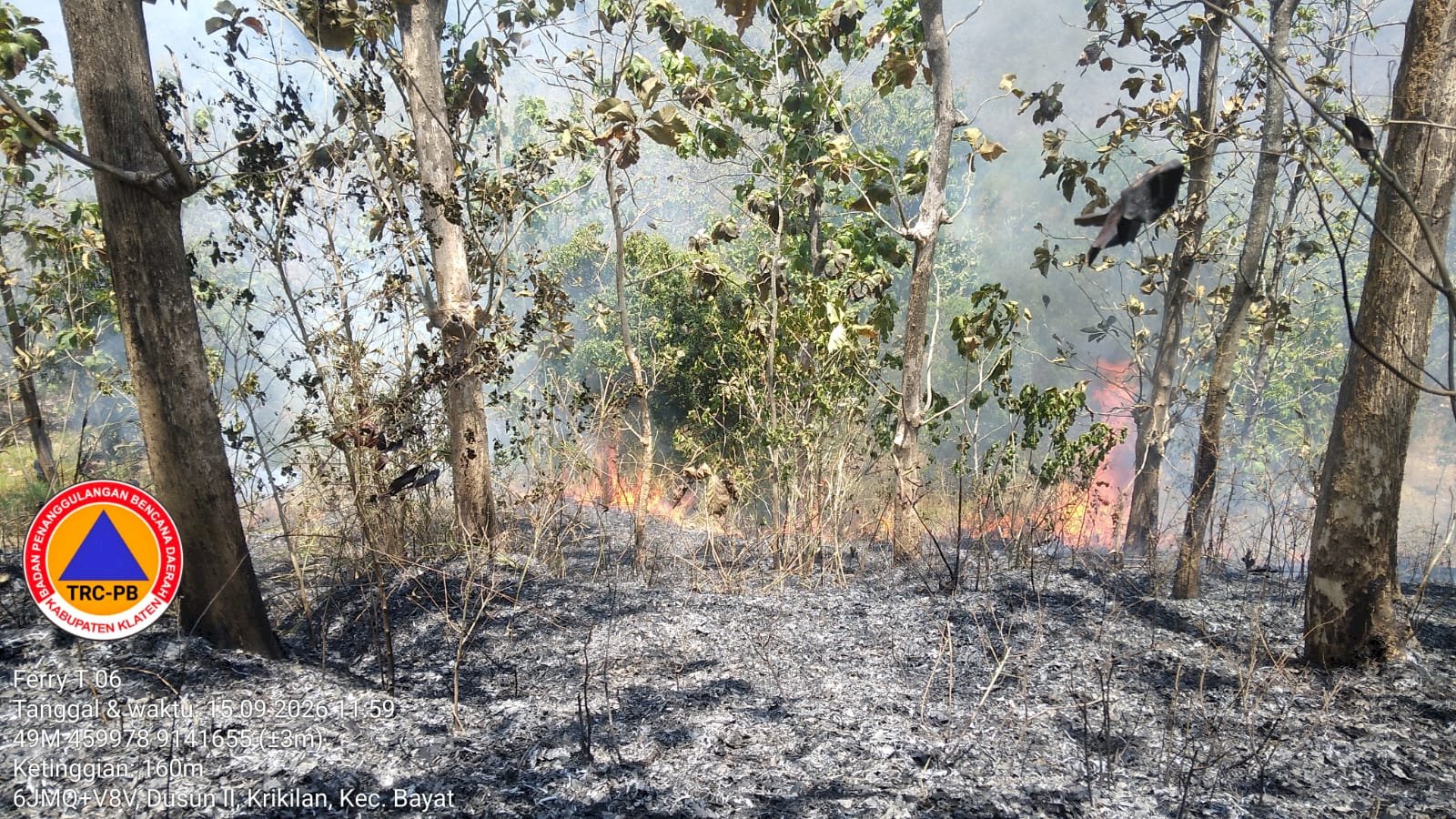 Kebakaran Hutan seluas yang terbakar ± 40.000 M² di Bukit Brumbung (Petak 93), Desa Krakitan, Kecamatan Bayat