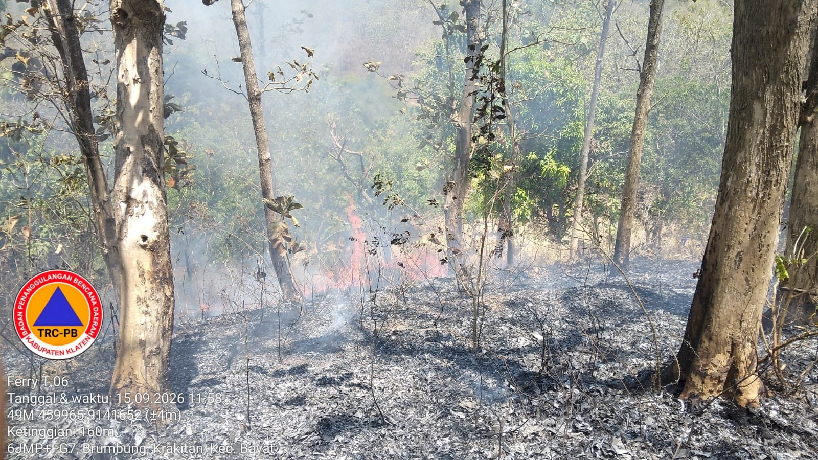 Kebakaran Hutan seluas yang terbakar ± 40.000 M² di Bukit Brumbung (Petak 93), Desa Krakitan, Kecamatan Bayat