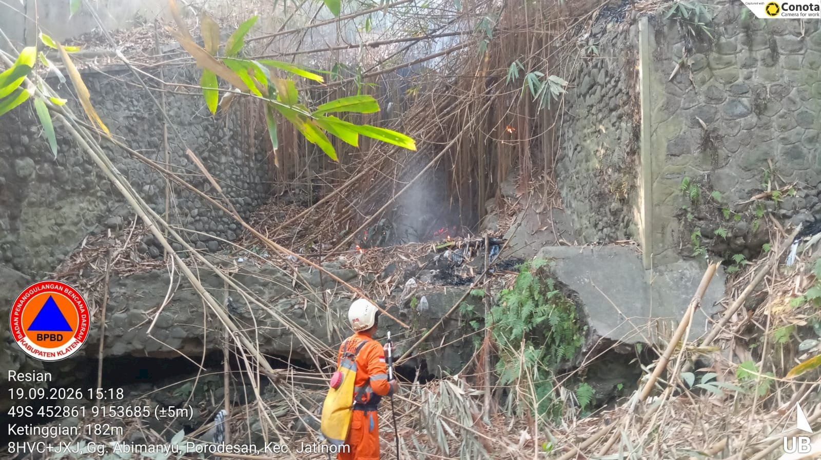 Kebakaran Rumpun Bambu luas ± 300 m² di Desa Mranggen, Kecamatan Jatinom