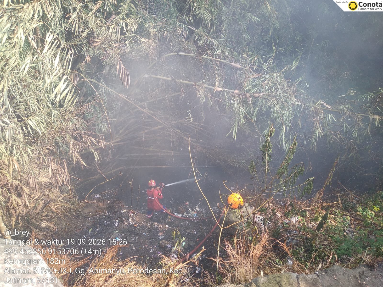 Kebakaran Rumpun Bambu luas ± 300 m² di Desa Mranggen, Kecamatan Jatinom