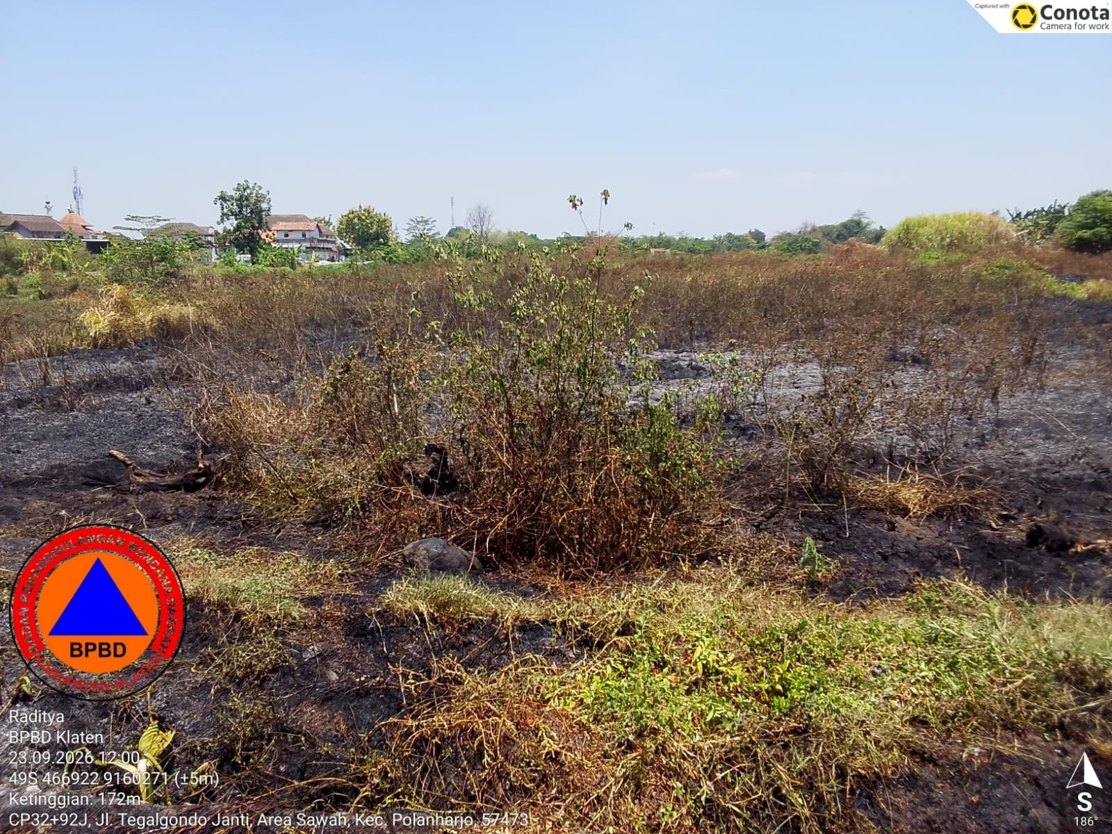 Kebakaran Lahan Kosong luas terbakar 1 Ha di Desa Tegalgondo, Kecamatan Wonosari