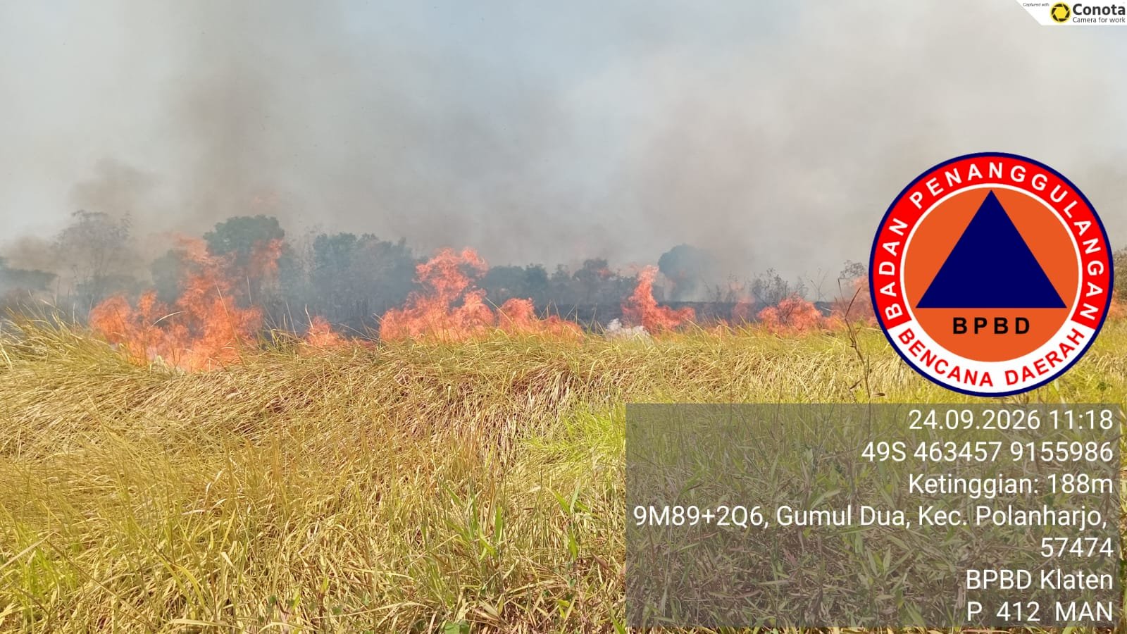 Kebakaran Lahan dengan Luasan ± 10.000 m² di Kahuman, Kecamatan Polanharjo