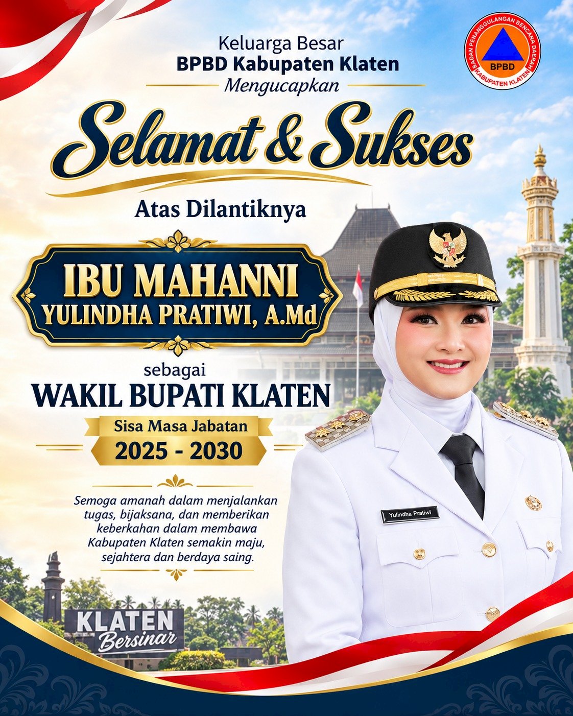 Selamat & Sukses Atas Pelantikan Ibu Mahanni Yulindha Pratiwi, A.Md sebagai Wakil Bupati Sisa Masa Jabatan 2025-2030