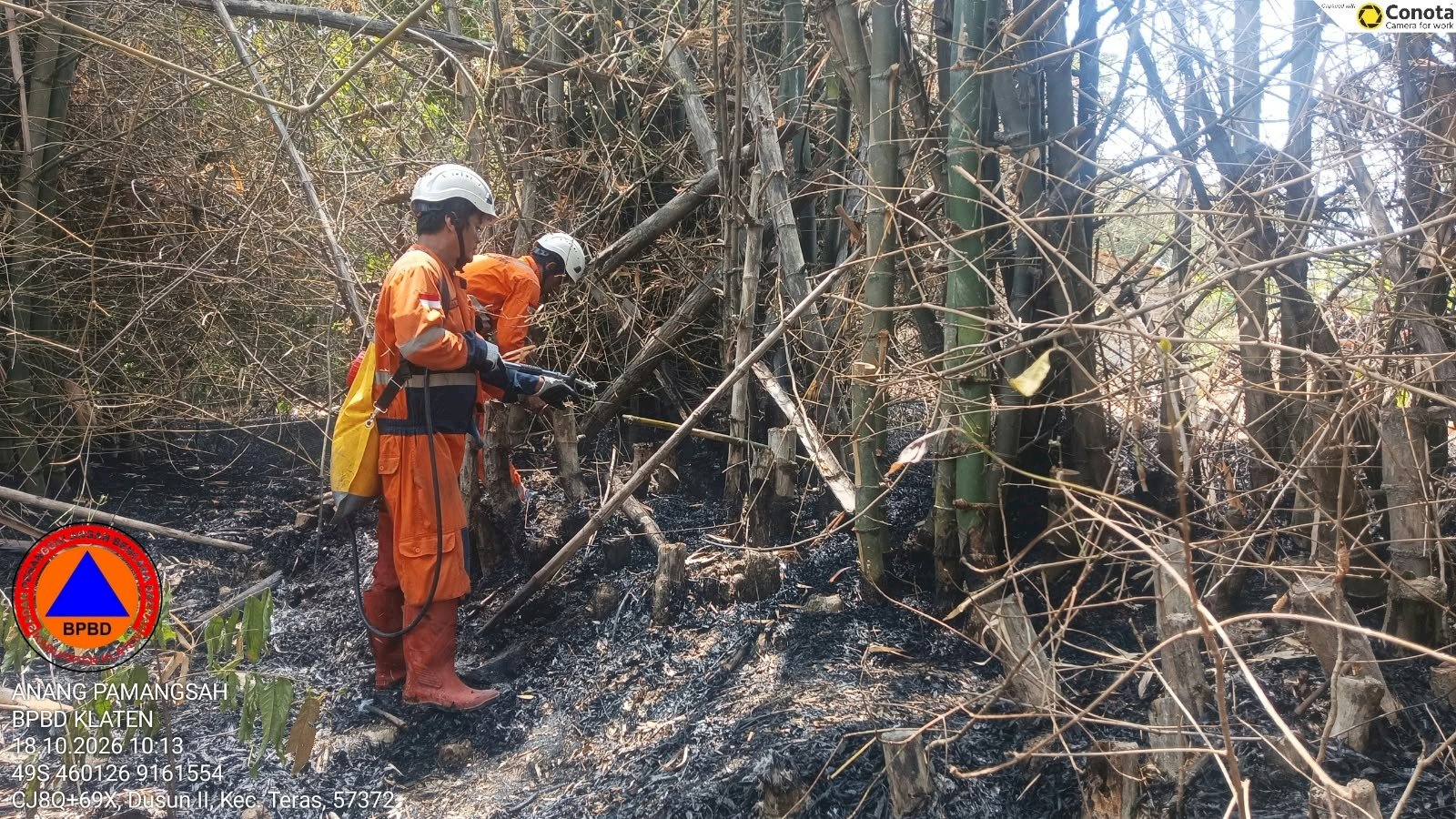 Kebakaran Rumpun Bambu seluas yang terbakar 110 m² di Desa Wunut, Kecamatan Tulung